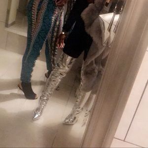 Thigh High Metallic Silver Boots